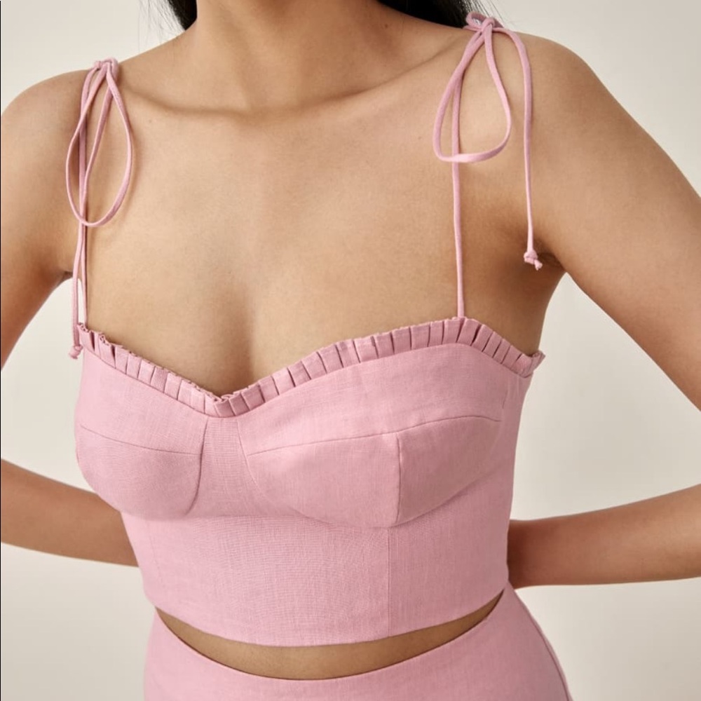 REFORMATION Linen Cropped Liza Top in Blush Size XS 0 NWT